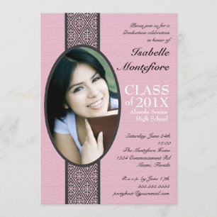 Classic Stripe Pink Black Graduation Party Einladung