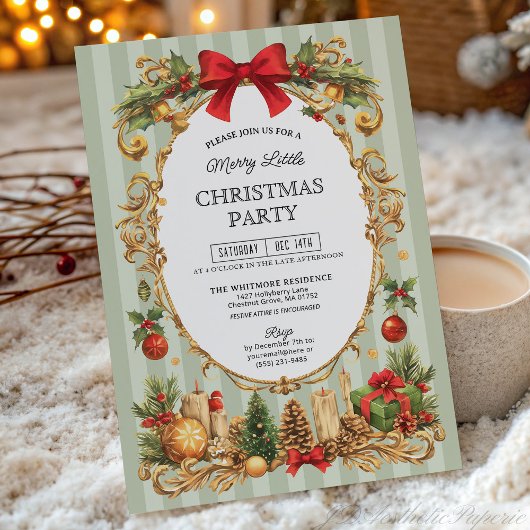 Classic Stripe Red Bow Christmas Party Einladung