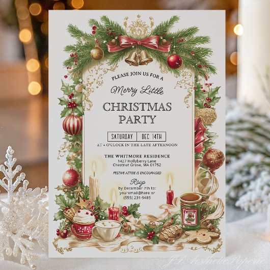 Classic Stripe Red Bow Christmas Party Invitation Einladung