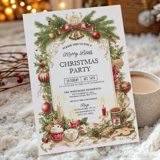 Classic Stripe Red Bow Christmas Party Invitation Einladung