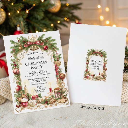 Classic Stripe Red Bow Christmas Party Invitation Einladung