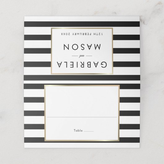 Classic Stripe Wedding | Imitate Gold Foil Platzkarte (Außenseite Aufgefaltet)