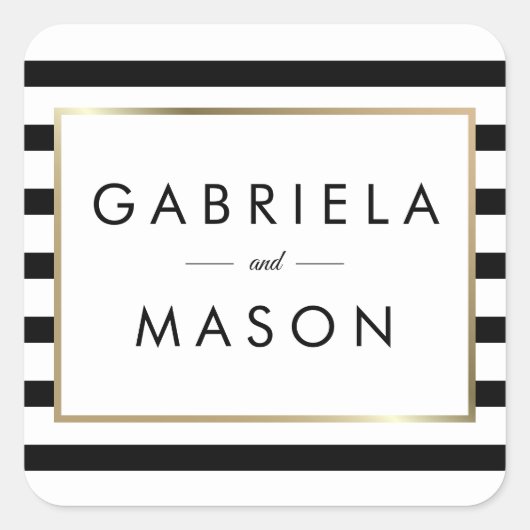 Classic Stripe Wedding | Imitate Gold Foil Quadratischer Aufkleber (Vorderseite)