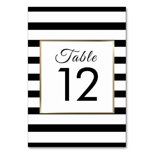 Classic Stripe Wedding | Imitate Gold Foil Tischnummer (Vorderseite)