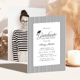 Classic Striped Elegance Script Photo Graduation Einladung