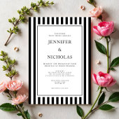 Classic Stripes Black And White Wedding Einladung
