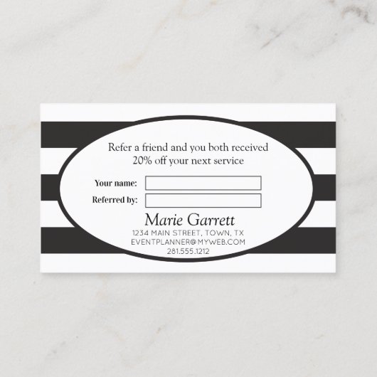 Classic Stripes Black Refer a Friend Empfehlungskarte (Rückseite)