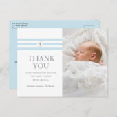 Classic Stripes Gold Cross Foto Taufe Vielen Dank Einladungspostkarte (Vorne/Hinten)