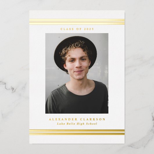 Classic Stripes Moderne Foto Graduation Party Folieneinladung (Vorderseite)