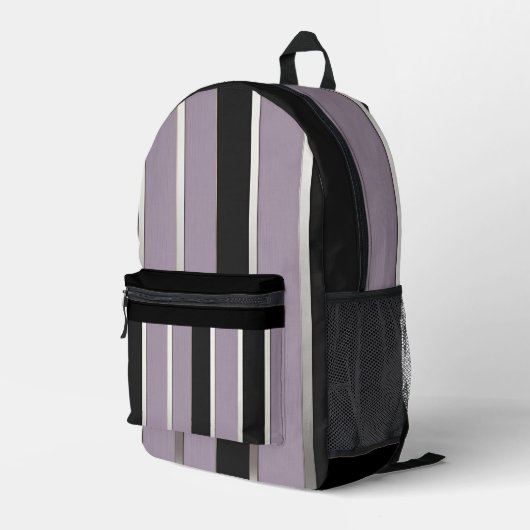 Classic Stripes Purple Black and Silver Bedruckter Rucksack (Rückseitige Ecke Rechts)