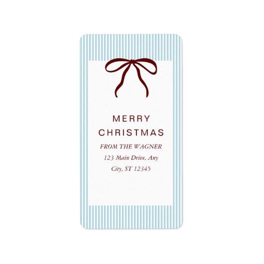 Classic Stripes Red Bow Merry Christmas Adressaufkleber (Vorne)