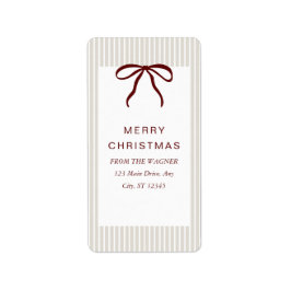 Classic Stripes Red Bow Merry Christmas Adressaufkleber