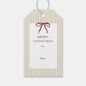 Classic Stripes Red Bow Merry Christmas Geschenkanhänger (Vorderseite)