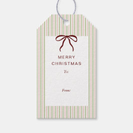 Classic Stripes Red Bow Merry Christmas Geschenkanhänger