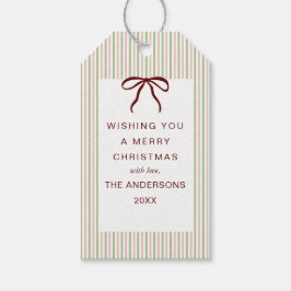 Classic Stripes Red Bow Merry Christmas Geschenkanhänger