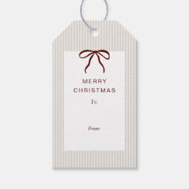 Classic Stripes Red Bow Merry Christmas Geschenkanhänger