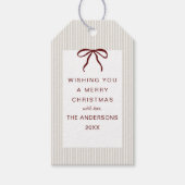 Classic Stripes Red Bow Merry Christmas Geschenkanhänger (Vorderseite)