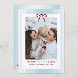 Classic Stripes Red Bow Merry Christmas Photo  Feiertagskarte