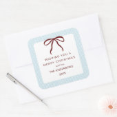 Classic Stripes Red Bow Merry Christmas Quadratischer Aufkleber (Umschlag)