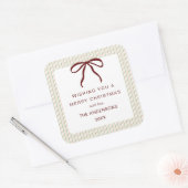 Classic Stripes Red Bow Merry Christmas Quadratischer Aufkleber (Umschlag)