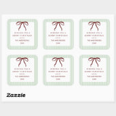 Classic Stripes Red Bow Merry Christmas Quadratischer Aufkleber (Blatt)