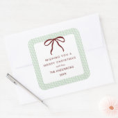 Classic Stripes Red Bow Merry Christmas Quadratischer Aufkleber (Umschlag)