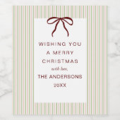 Classic Stripes Red Bow Merry Christmas Weinetikett (Einzelnes Label)