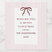 Classic Stripes Red Bow Merry Christmas Weinetikett (Einzelnes Label)