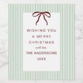 Classic Stripes Red Bow Merry Christmas Weinetikett (Einzelnes Label)