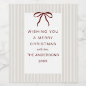 Classic Stripes Red Bow Merry Christmas Weinetikett (Einzelnes Label)
