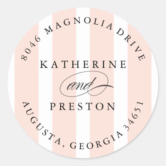 Classic Stripes Wedding Monogram Address Label Runder Aufkleber (Vorderseite)