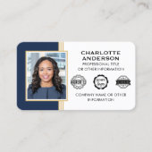 Classic Style Custom ID Foto Blue Gold Visitenkarte (Vorderseite)