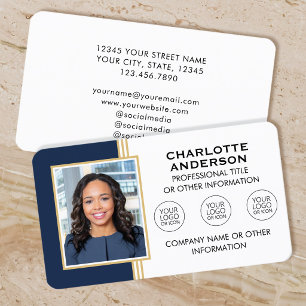 Classic Style Custom ID Foto Blue Gold Visitenkarte