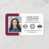 Classic Style Custom ID Foto Plum Gold Visitenkarte (Vorderseite)