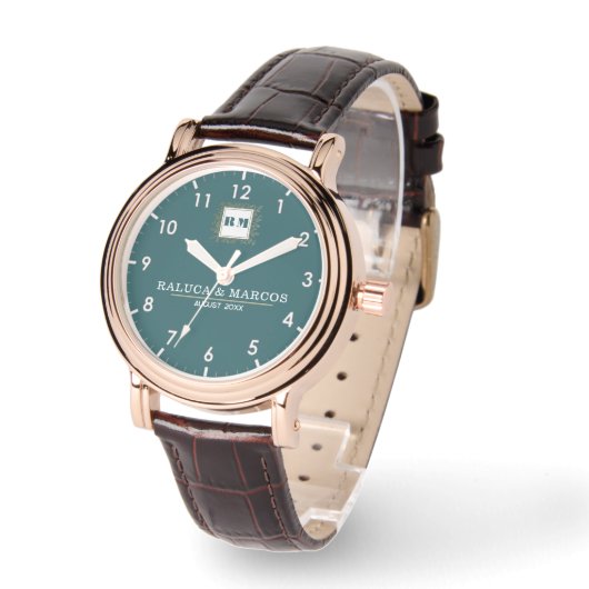 Classic style engraved couple green armbanduhr (Winkel)