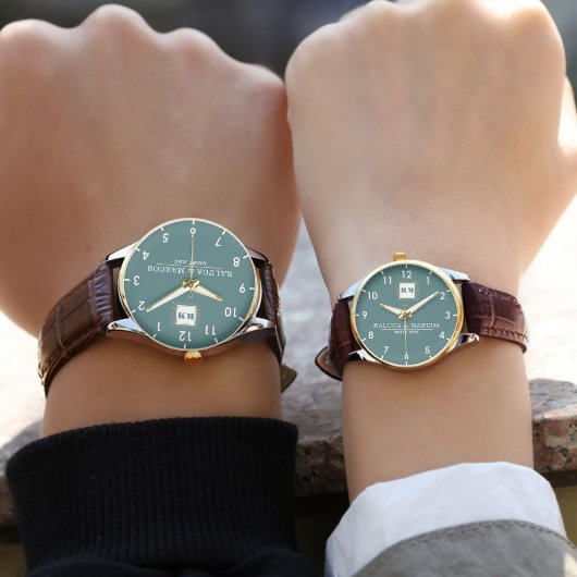 Classic style engraved couple green armbanduhr