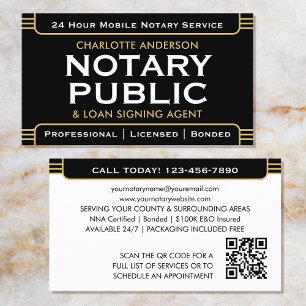 Classic Style Mobile Notary Public ID Black Gold Visitenkarte
