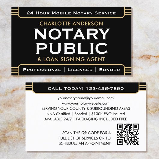 Classic Style Mobile Notary Public ID Black Gold Visitenkarte