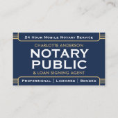 Classic Style Mobile Notary Public ID Navy Gold Visitenkarte (Vorderseite)