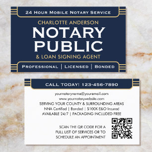 Classic Style Mobile Notary Public ID Navy Gold Visitenkarte