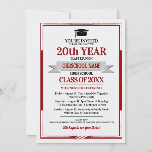 Classic Style School Colors Class Wiedersehen Einladung (Vorderseite)