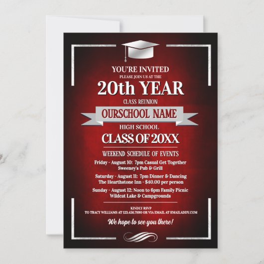 Classic Style School Colors Class Wiedersehen Einladung (Vorderseite)