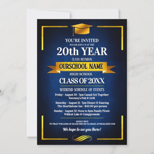 Classic Style School Colors Class Wiedersehen Einladung (Vorderseite)