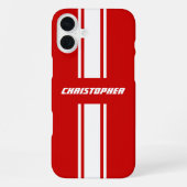 Classic Stylish Red White Racing Stripes Monogramm iPhone Hülle (Rückseite)