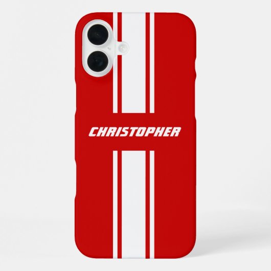 Classic Stylish Red White Racing Stripes Monogramm iPhone Hülle (Rückseite)
