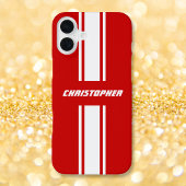 Classic Stylish Red White Racing Stripes Monogramm iPhone Hülle