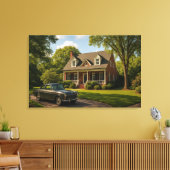 Classic Suburban Home with Vintage Car Wall Art Leinwanddruck (Insitu (Wohnzimmer))