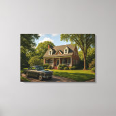 Classic Suburban Home with Vintage Car Wall Art Leinwanddruck (Vorderseite)