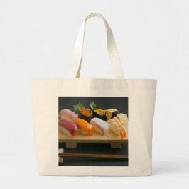 Classic Sushi Platter on Wooden Board Tote Jumbo Stoffbeutel