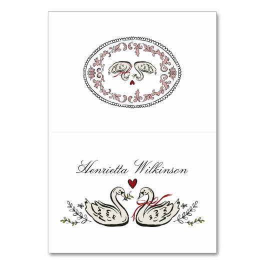 Classic Swan Monogram Pink Border Wedding Tischnummer (Vorderseite)
